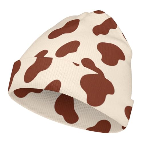 Cow Leather Brown Print Kids Beanie Hat for for Girls Boys Children Cap Winter Knitted Chemo Cancer Headwear Accessories Gifts Decoration