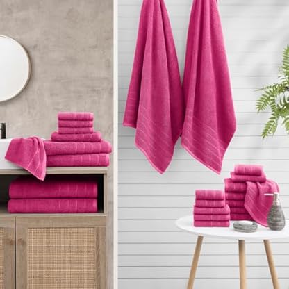 24 Stück Handtücher für Badezimmer 100% Baumwolle Handtuch Set Oversize Badetücher Gym Handtücher Waschlappen Weich und Saugfähig - Fuchsia – Bild 8