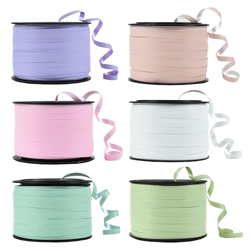BEISHIDA 6 Assorted Colors Curling Ribbons Balloon String Ribbons - Pastel Colors 6 Rolls for Gift Warppping Birthday Easter Party Decorations