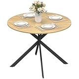 HOMCOM Runder Esstisch für 4 Personen, Ø100 cm Küchentisch im Industriestil mit Stahlbeinen, für Esszimmer, Küche, Homeoffice, Eiche