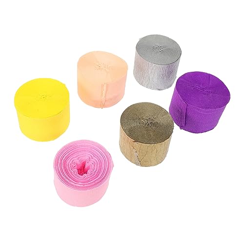 Ciieeo 6Rolls DIY Party Crepe Streamers Decorative Crinkled Paper Pastel Colors for Craft Projects Birthday Wedding and Festival Decorations Per