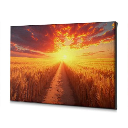 Toile décorative maison coucher de soleil champ de blé 40x60cm