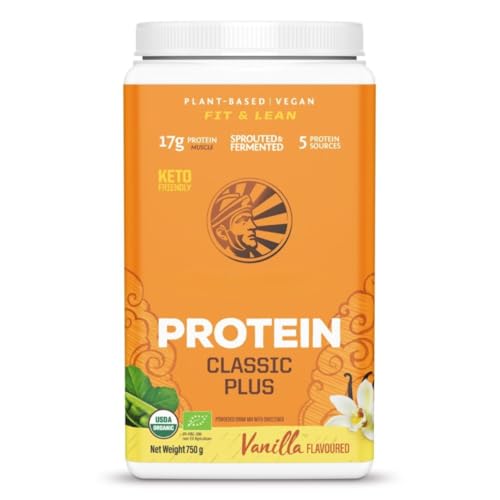 Sunwariior Classic Plus Proteine aromatizzate alla vaniglia biologica senza glutine, senza latticini, 750 g in polvere