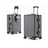 Meoky Equipaje de Mano Equipaje sin Cremallera Equipaje de Aluminio Equipaje empacado con USB Maleta con portavasos con TSA con Marco de Aluminio,B,26in