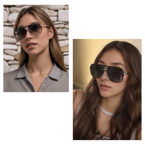 Retro Square Tinted Lens Aviator Sunglasses Tangle Free No Nose Piece for Women Men Trendy4