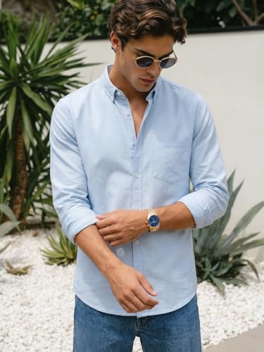 Image of Urbano Fashion Men's Cotton Full Sleeve Regular Fit Solid Oxford Shirt with Button-Down Collar