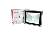 WoneNice Waterproof 50W LED Flood Light Cool White High Power Outdoor Spotlights Industrial Lighting Home Security Lighting Outdoor House Business Surveillance Safety Wall Washer High Building Ad Billboard Garden Plant Deck Landscape Decor (Silver, 50W 110V Cool White)