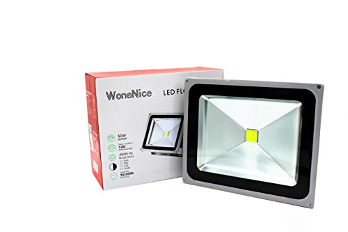 WoneNice Waterproof 50W LED Flood Light Cool White High Power Outdoor Spotlights Industrial Lighting Home Security Lighting Outdoor House Business Surveillance Safety Wall Washer High Building Ad Billboard Garden Plant Deck Landscape Decor (Silver, 50W 110V Cool White)