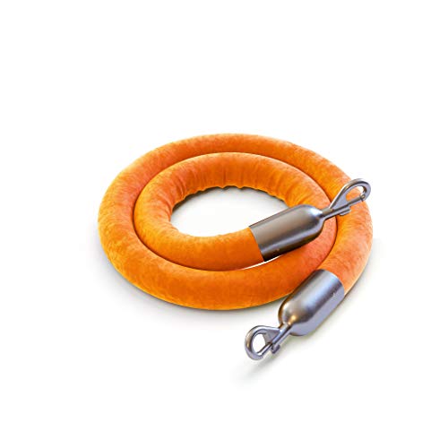 Montour Line Heavy-Duty Velvet Stanchion Rope Cotton Core, Post Queue Line Barrier for Movie Theaters, Grand Openings, Hotels (6 ft, Orange Rope with Satin Stainless Steel Snap Ends)