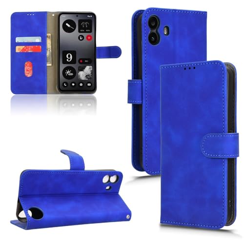 携帯電話ケース Nothing CMF Phone 1 対応ウォレットケース カードホルダー付き フリップケース PUレザー電話ウォレットケース リストストラップ付き 耐衝撃保護カバー(Blue)