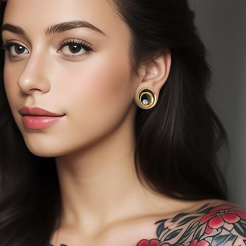 2PCS Double Tunneled Crystal Ear Plugs Tunnels Hypoallergenic 316 Stainless Steel Ear Gauges 8mm-25mm (0G-1") Body Piercing Jewelry for Women Men2