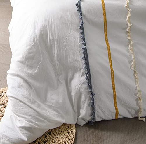 Flber Boho Duvet Cover Cotton Bedding Twin White Comforter, 90in x 68in