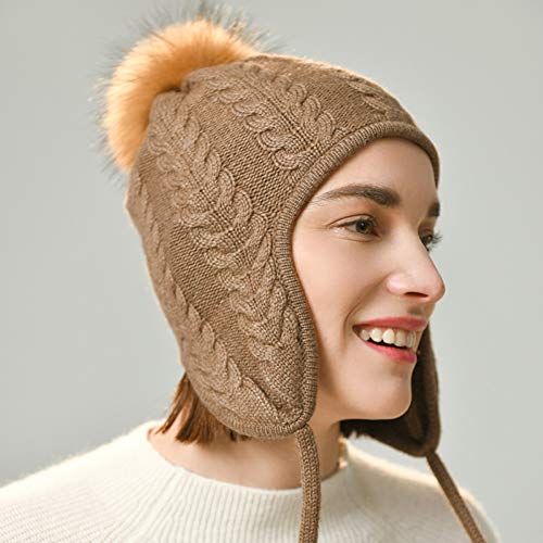 Bonnet tricoté femme avec protection d'oreille et chapeau chaud en cachemire d'hiver