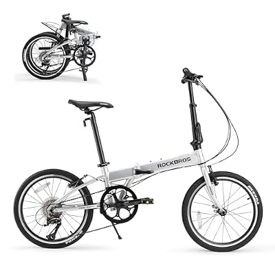 ROCKBROS MBS 20-Inch Folding Bike, 25 lb Portable Lightweight Aluminum Frame, Shimano 8-Speed, V-Brakes, Adjustable Foldable Commuter Bike for Adults & Women