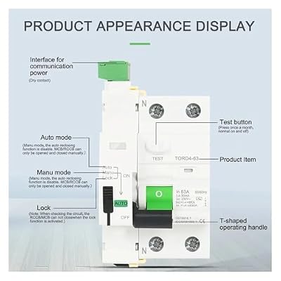 RCD RCCB Type AC Self-Reclosing Device Differential Circuit Breaker 2P 230V 6KA 63A 30mA