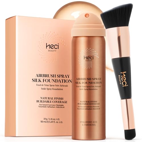 Magic Minerals AirBrush Foundation with ​Nanoscale Powder​ - HECI BEAUTY Flawless Finish Makeup,Silk Airbrush Spray & Kabuki Brush - Anti-Aging Ingredients for Smooth Radiant Skin,Light Meuium Sand