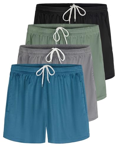 Real Essentials 4 Pack: Womens Active Athletic Performance Mesh Shorts with Pockets (Available in Plus Size)