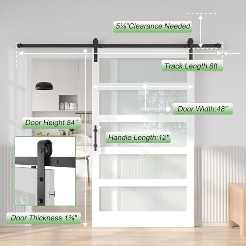 Image of Fredbeck 48in x 84in White Glass Barn Door with 8FT Hardware Kit Included