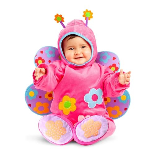 My Other Me - Disfraz de Mariposa para bebé unisex con gorro, body y alas en rosa con detalles florales talla 0-6 meses. Ideal para una sesión de fotos adorable