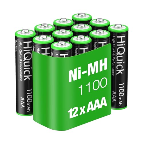 HiQuick AAA 1100mAh NiMH Rechargeable Batteries (Triple A) 1200 Tech Ni-MH Batteries, Low Self-Discharge 1.2V AAA Battery 12-Pack