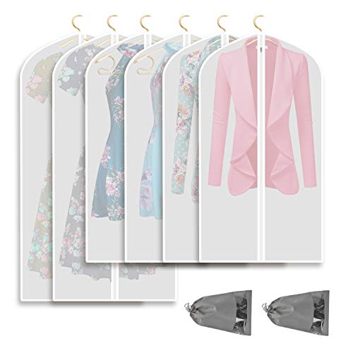 Refrze Moth Proof Garment Bags,Garment Cover,6 Pack Clear Garment Bags,Hanging Garment Bag, Dress