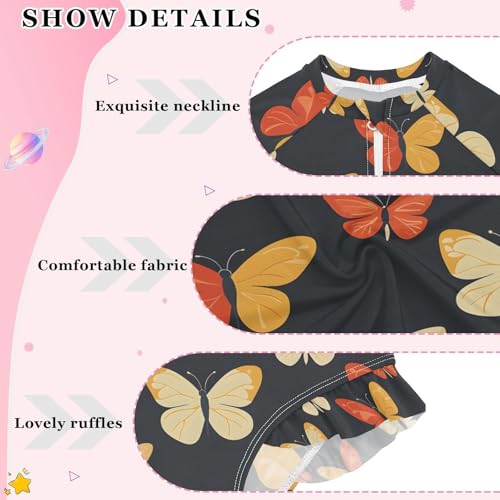 ALAZA Dark Butterfly Blue Girls One Piece Swimsuit Long Sleeve Rash Guard Swimsuits UV 50+ Swimwear Zipper4