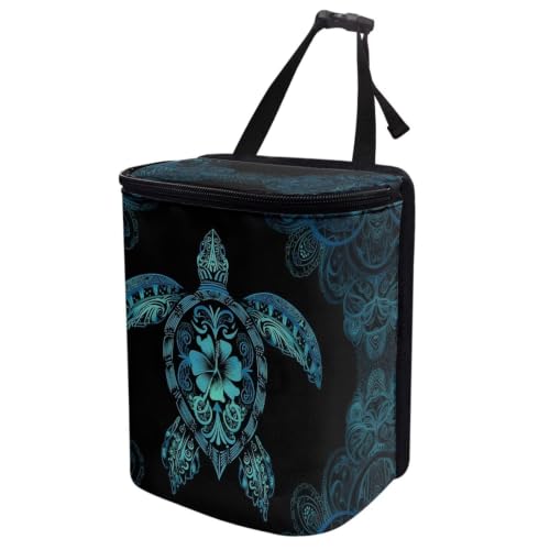 Image of Talayituse Blue Hibiscus Turtle Print Car Trash Can Portable Auto Garbage Bin Multifunctional Vehicle Interior Accessories with Adjustable Straps Universal Fit Truck SUV Sedan
