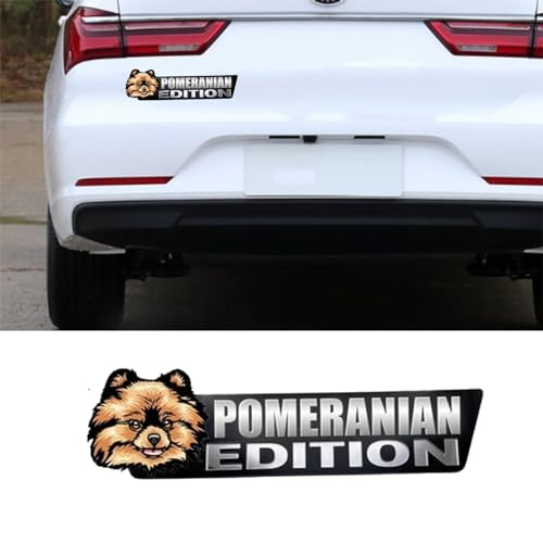 Image of Cute Dog Car Badge Laser Cutting Car Emblem,Funy 3D Acrylic Dogs Badge Rated Car Emblem Automotive Badge Decals and Stickers for Car, Truck, Rv, Boat Exterior Decoration (Pomeranian)