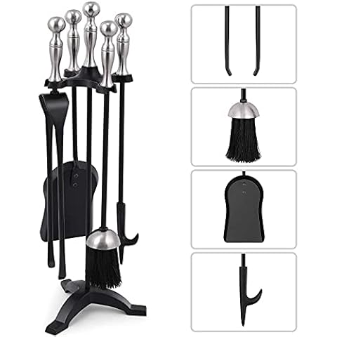 Amagabeli 5-Piece Wrought Iron Fireplace Tool Set Cover