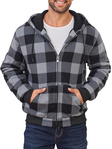 Hoodies for Men Full Zip Up Fleece Warm Thick Jackets Heavyweight Sherpa Lined Coat