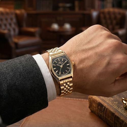 Image of Ferro Analog Black Tonneau Dial Men's Watch - FL40118A-B2