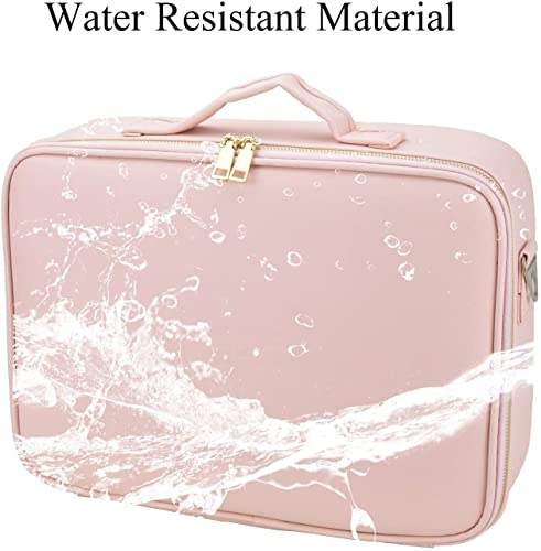 Image of Adson Large Makeup Bag 3 Layers Professional Train Cosmetic Bag Makeup Organizer Case Artist Storage Brush Box with Adjustable Dividers and Strap for Makeup Accessories (Rose Pink)