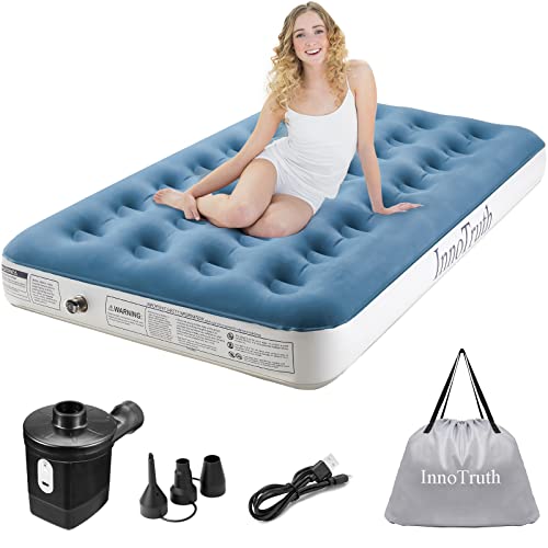 InnoTruth Twin Camping Air Mattress Bed, Single High Inflatable Airbed for Guests, Elevated Blow Up Mattresses with Handheld Rechargeable Pump, Portable and Foldable Bed for Home & Travel, Cyan