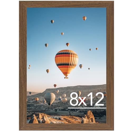 Image of JCJMY 8x12 Picture Frame Brown for Wall Hanging or Tabletop, Wall Mounting Horizontally or Vertically, 8 x 12 Wall Gallery Poster Photo Frame with Shatter Resistant Plexiglass, Brown