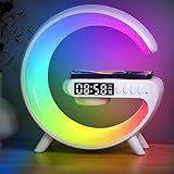 LED Wireless Charger Night Light Lamp, Bluetooth Speaker Alarm Clock, Atmosphere Lamp for Bedside Dorm Office, Kids Adults Desk Table Lamp Gift