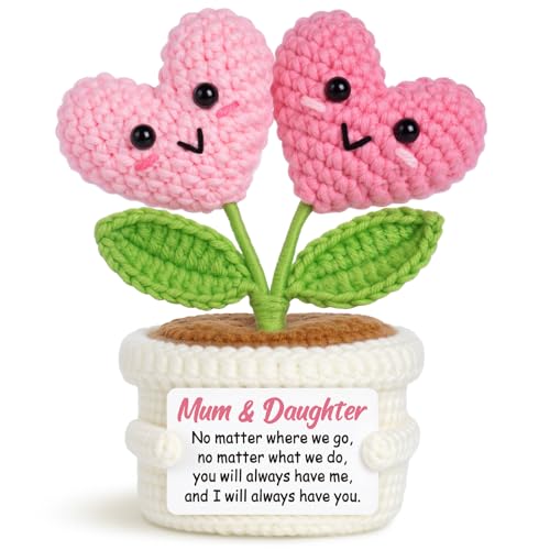Mum Birthday Gifts From Daughter - Handmade Crochet Mum and Daughter Gifts for Mums Mummy Women Adult Daughters Birthday Cards Mothers Day Christmas Presents Emotional Support Home Desk Decor