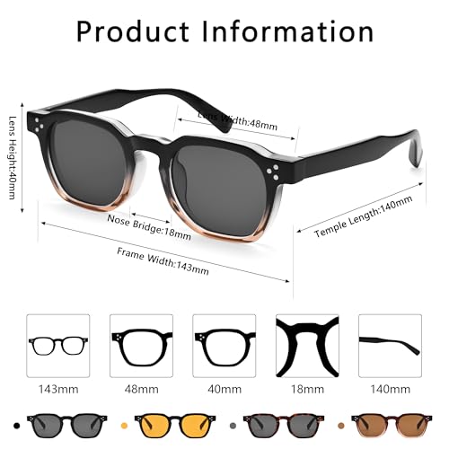 Image of Square Sunglasses for Men Women - Retro Chunky Rectangle Frame Sun Glasses Classic Vintage Shades