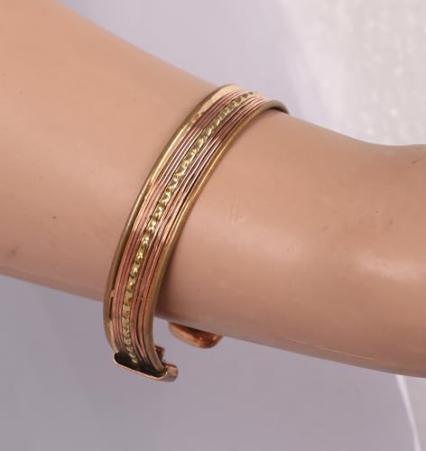 Image of Touchstone copper bracelets | gift for men women |adjustable 100% pure solid real magnetic jewelry | handmade bracelet set combo | rope braided tibetan bangles.