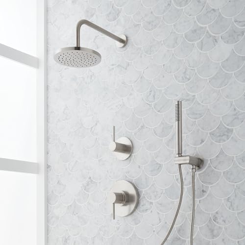 Lexia Pressure Balanced Shower System with Rain Shower Head, Hand Shower, Hose, Valve Trim and Diverter - Rough In Included