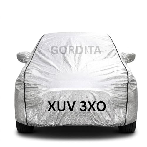 Image of Waterproof Car Body Cover for Xuv 3Xo All Weather Protection Comes with Inner Cotton Lining & Triple Stitched with Mirror & Antenna Pocket Belt & Elastic Fit Metallic Silver with Black Piping2