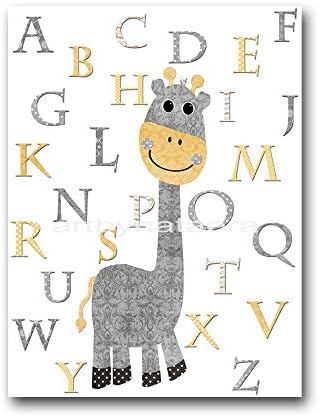 NNNNOOO Baby Boy Nursery Art Canvas Childrens Wall Art Baby Room Decor Nursery Decor Boy Nursery Alphabet Nursery Art Yellow Grey 8x10