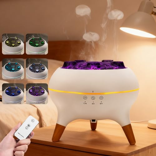 Jellyfish Diffuser 7 Colors LED Dancing Jellyfish Essential Oil Diffuser with Remote Control 250ML Jellyfishs Mist Flame Aromatherapy Air Humidifier for home Bedroom Office 4/8Timer Auto Shut-Off