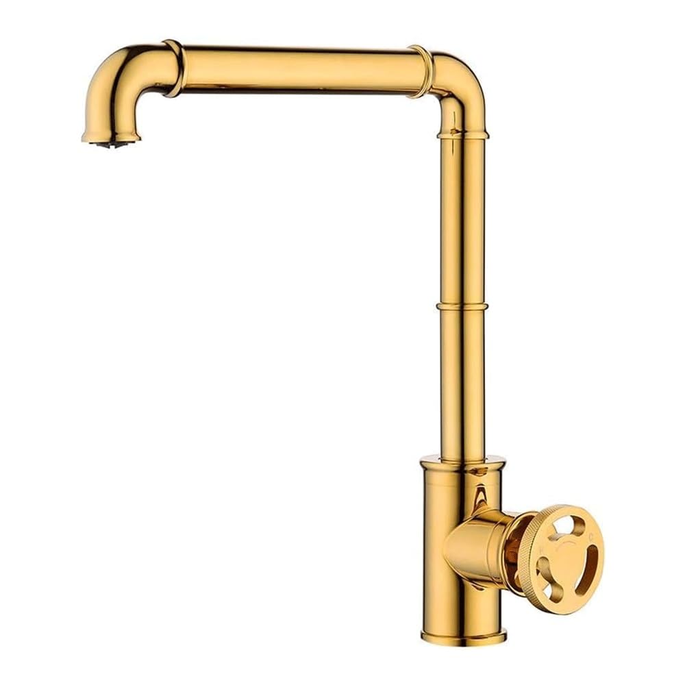 Robinet de cuisine mitigeur en laiton or brossé avec tuyaux d'eau inclus