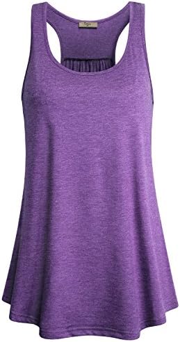 Womens Sleeveless Scoop Neck Flowy Loose Fit Workout Shirts Racerback Long Tank Tops