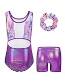 Surgoal Gymnastics Leotards for Girls with Short Sleeveless Sparkle Ballet Dance Unitard Gymnastics Athletic Outfit 3Pcs for Kids 6-7 Years - Image 2