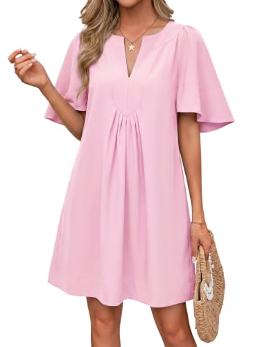 Image of Wenrine Womens Flutter Short Sleeve Mini Dress Casual V Neck Loose Flowy Summer Dresses