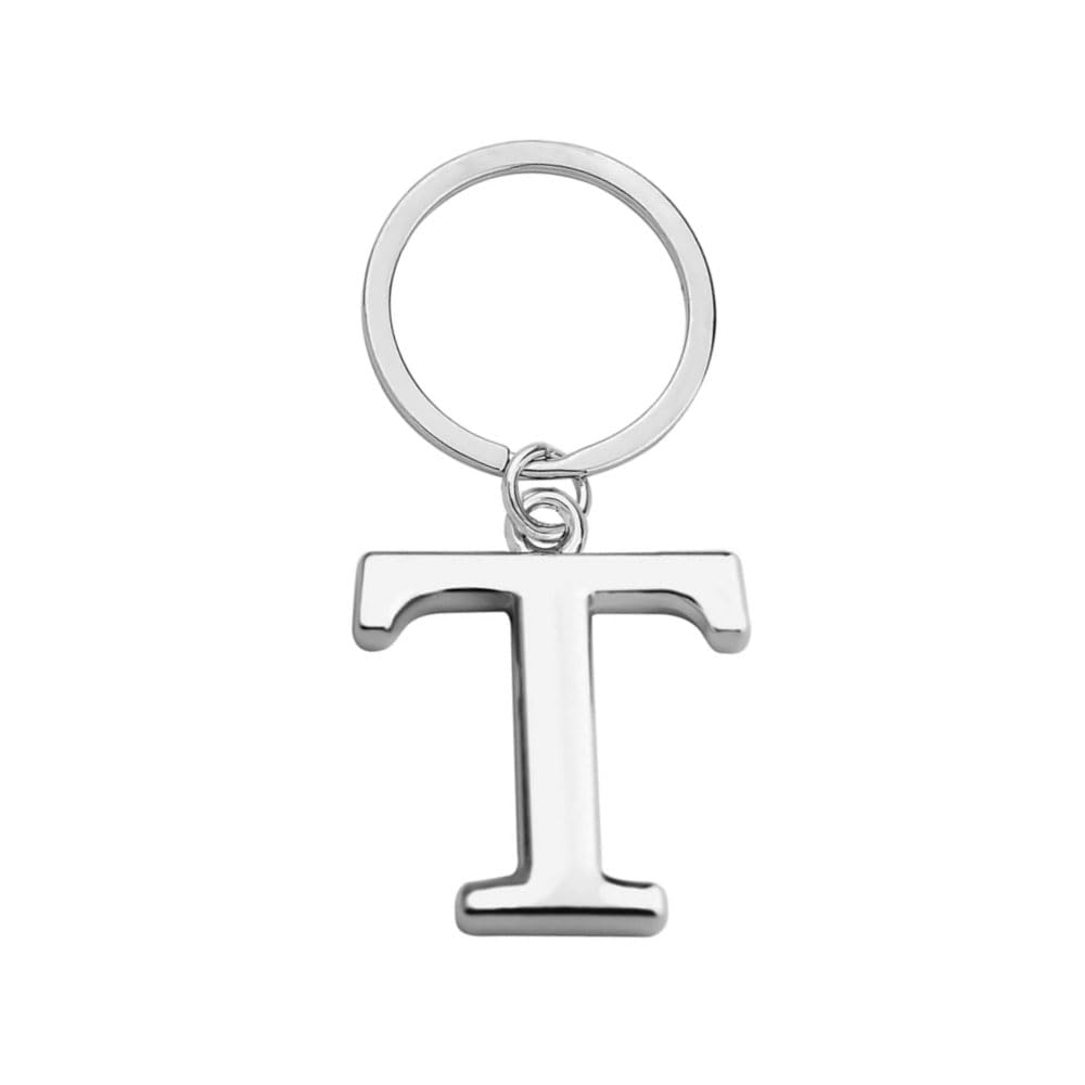Rohans Keyring Letter - Initial Alphabet Key Ring Charm Silver and Gold (Silver, T)