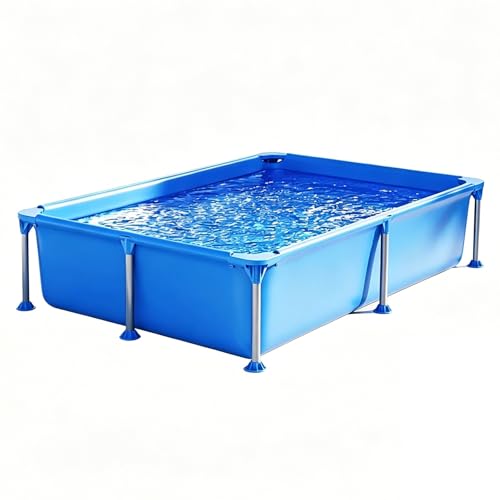 Easnuroz Piscina rectangular con marco de metal de 188 a 394 cm Piscina con marco para uso privado Piscina plegable para niños/estanque de peces para exteriores rectangular (228 x 159 x 42 cm)