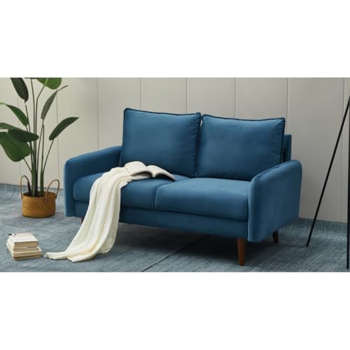 Image of Morrone Velvet Loveseat 2-Seater Sofa, Modern Upholstered Couch for Living Room, Bedroom and Office, Plush Cushion Accent Seating Furniture (Light Blue, 2 Seater)