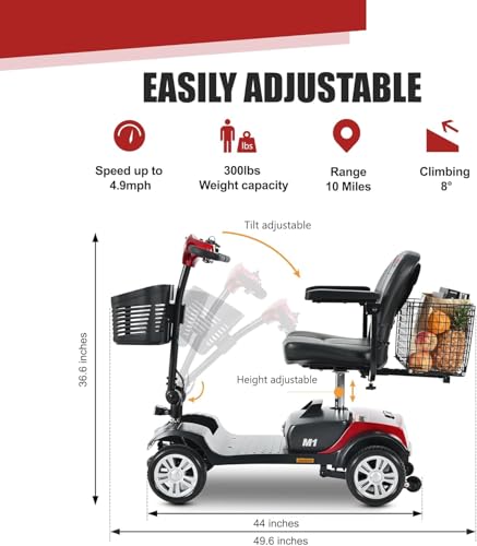 Image of Electric Foldable Mobility Scooter for Adults 4 wheelMobility, 330lbs Max Weight,10-15miles Per ChargeElectric Powered Wheelchair Power Scooters Black